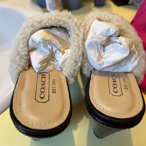 Coach suede slip on boots with fur trim gorgeous on. - Picture 3 of 5